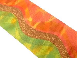 よろけ縞に氷割れ模様織り出し　名古屋帯